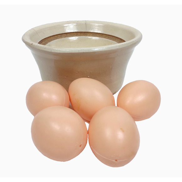 Primitive Antique 1940's Crock Stoneware Bowl Farmhouse Country w Fake Eggs 6" - Picture 2 of 8